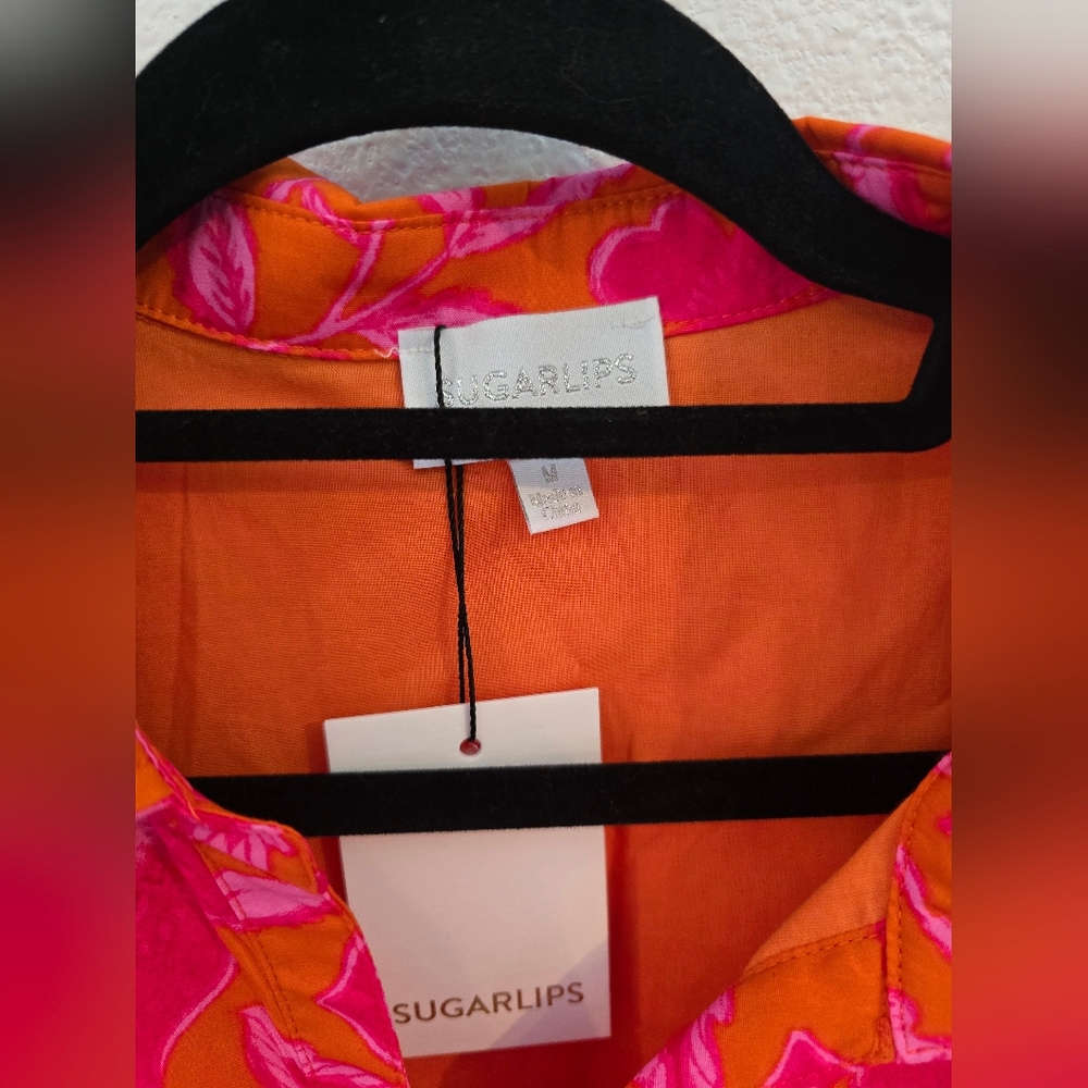 Sugarlips NWT Rea Floral Stacie Button Down Mini Dress in Orange Floral Fuchsia - Picture 8 of 11